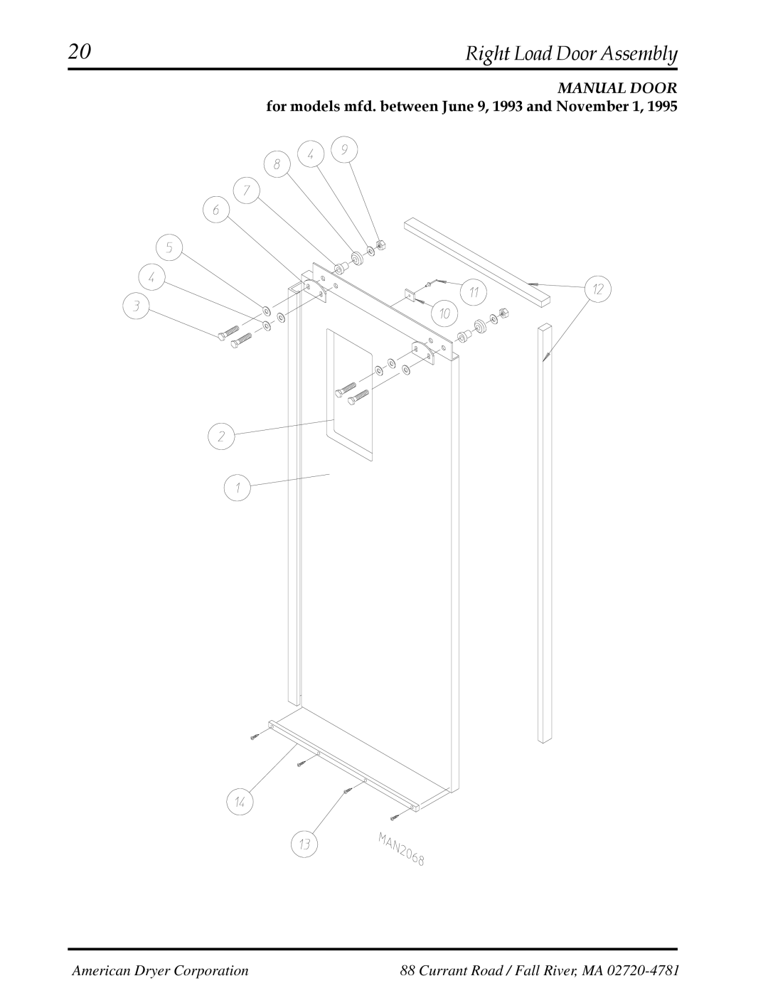 American Dryer Corp AD-200 manual 20Right Load Door Assembly 