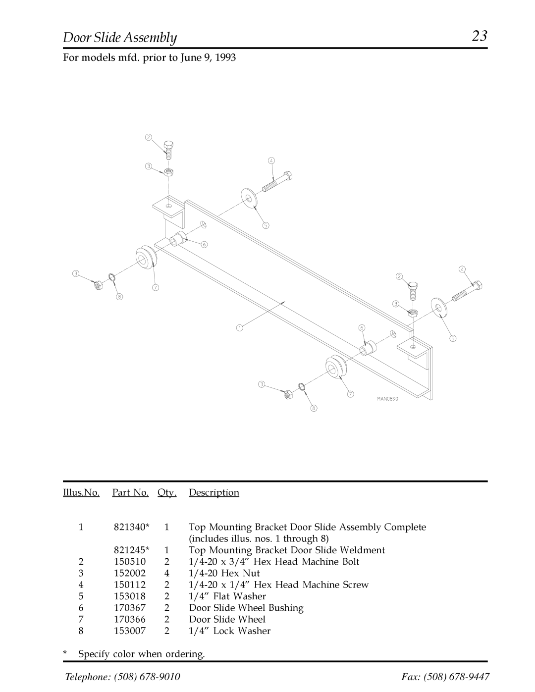 American Dryer Corp AD-200 manual Door Slide Assembly 