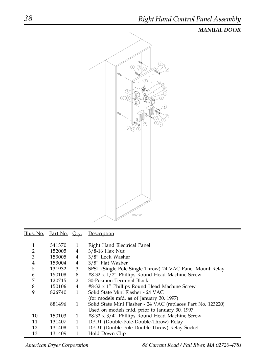 American Dryer Corp AD-200 manual Manual Door 