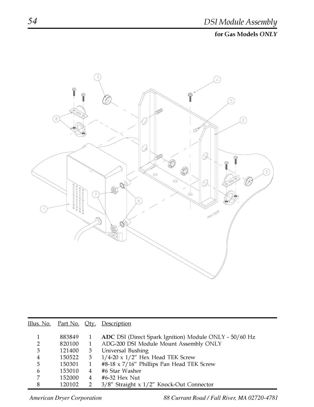 American Dryer Corp AD-200 manual DSI Module Assembly 