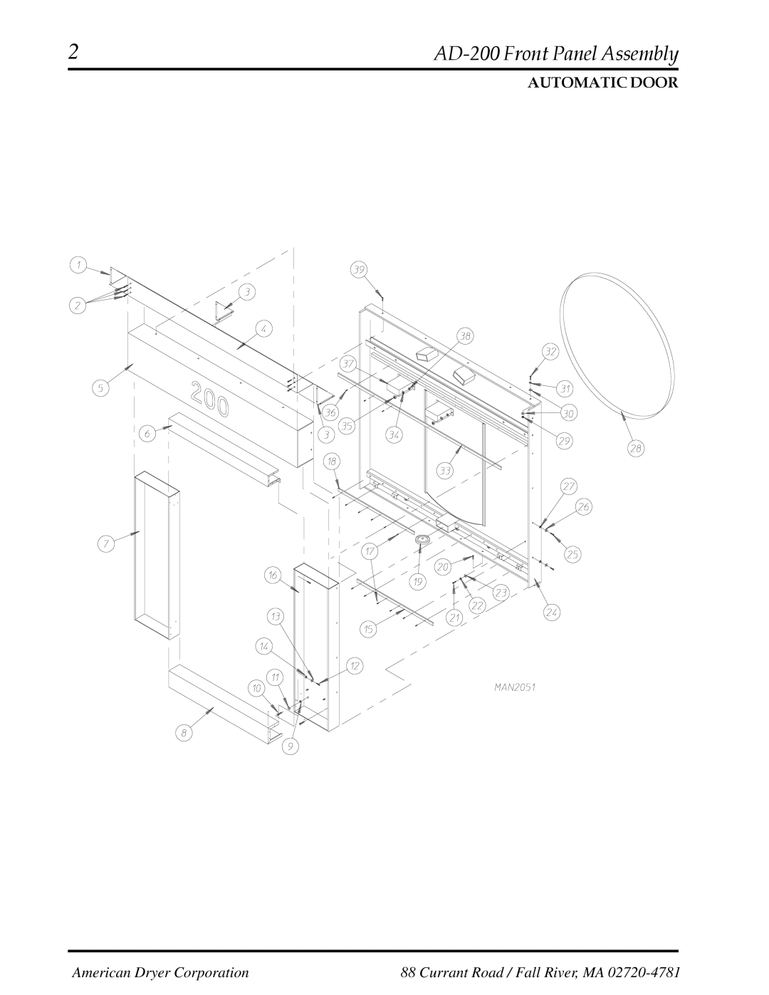 American Dryer Corp manual AD-200 Front Panel Assembly 