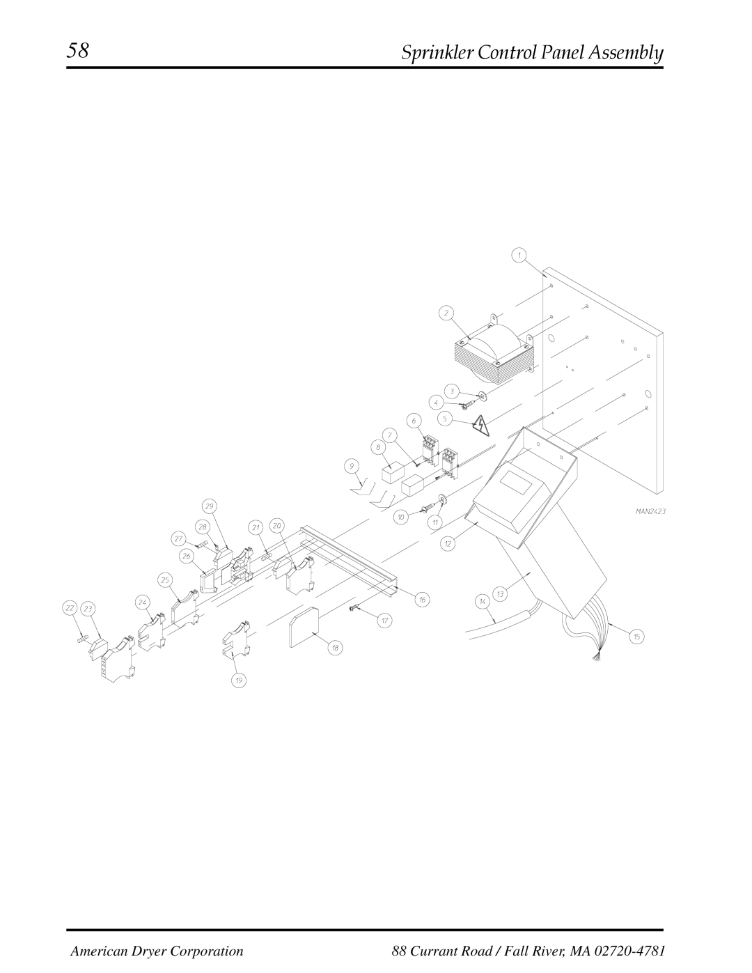 American Dryer Corp AD-200 manual Sprinkler Control Panel Assembly 