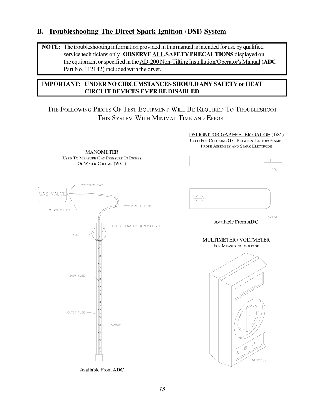 American Dryer Corp AD-200 service manual Troubleshooting The Direct Spark Ignition DSI System 