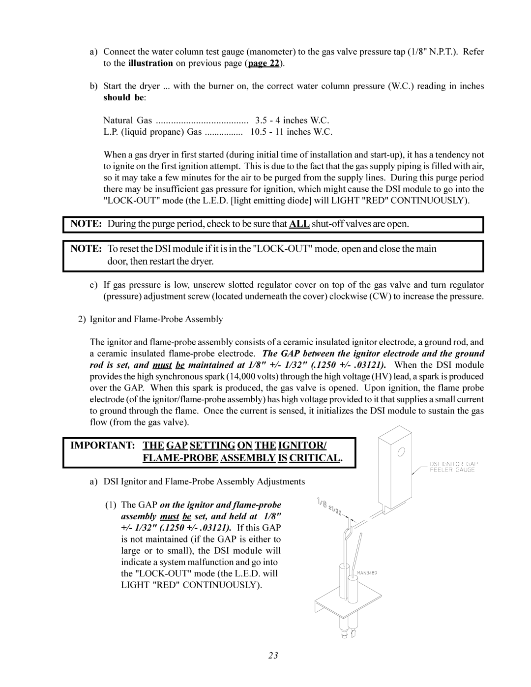 American Dryer Corp AD-200 service manual DSI Ignitor and Flame-Probe Assembly Adjustments 