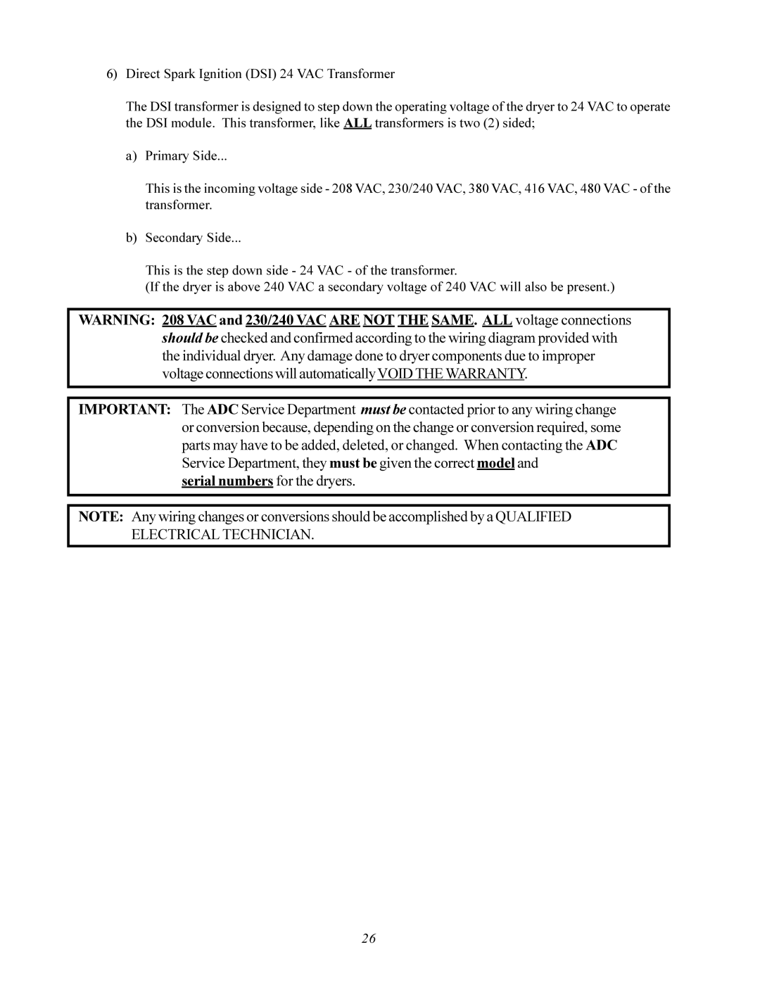 American Dryer Corp AD-200 service manual Serial numbers for the dryers 