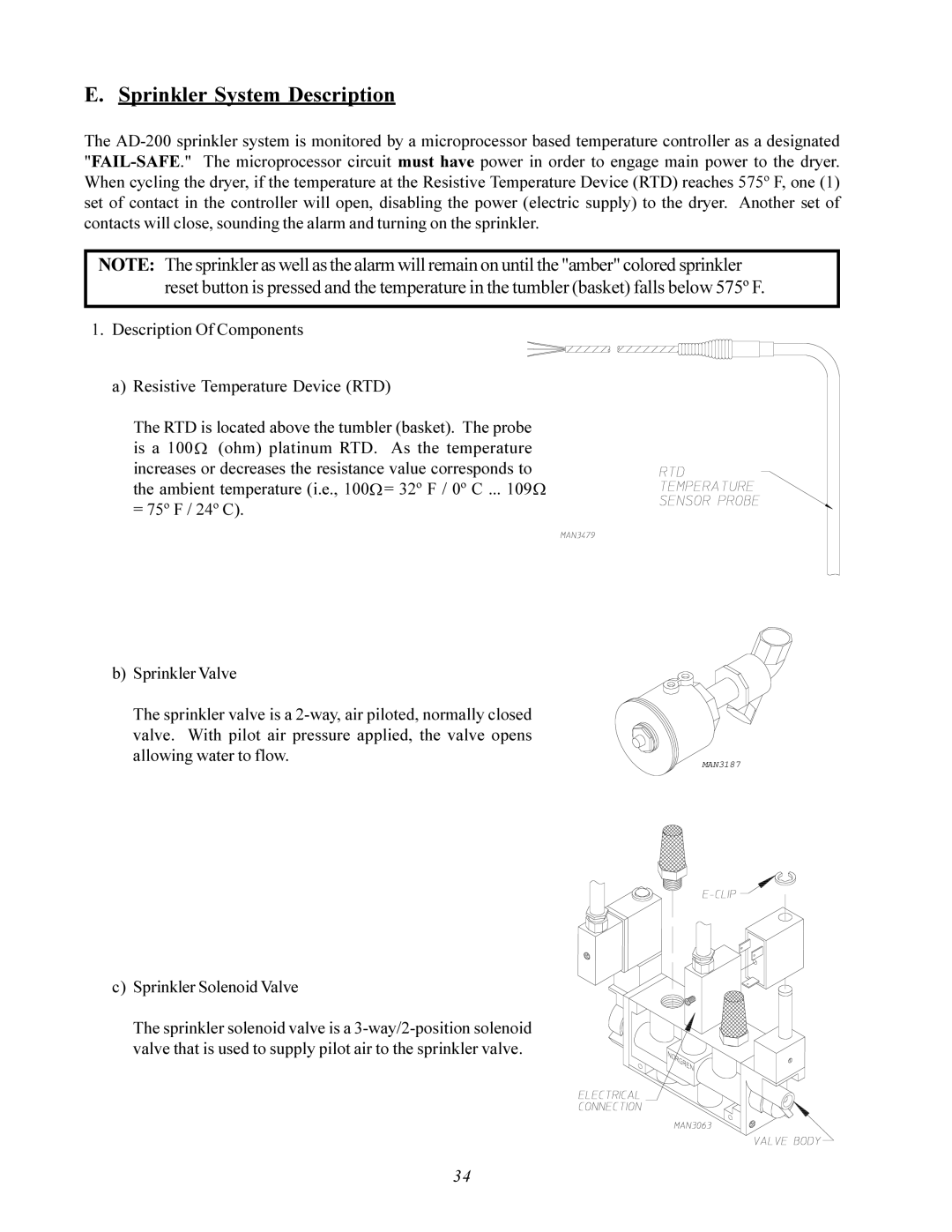 American Dryer Corp AD-200 service manual Sprinkler System Description, Sprinkler Solenoid Valve 