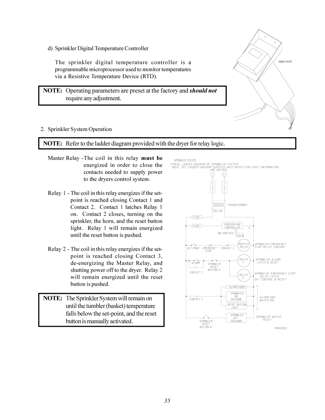 American Dryer Corp AD-200 service manual Require any adjustment, Sprinkler System Operation 