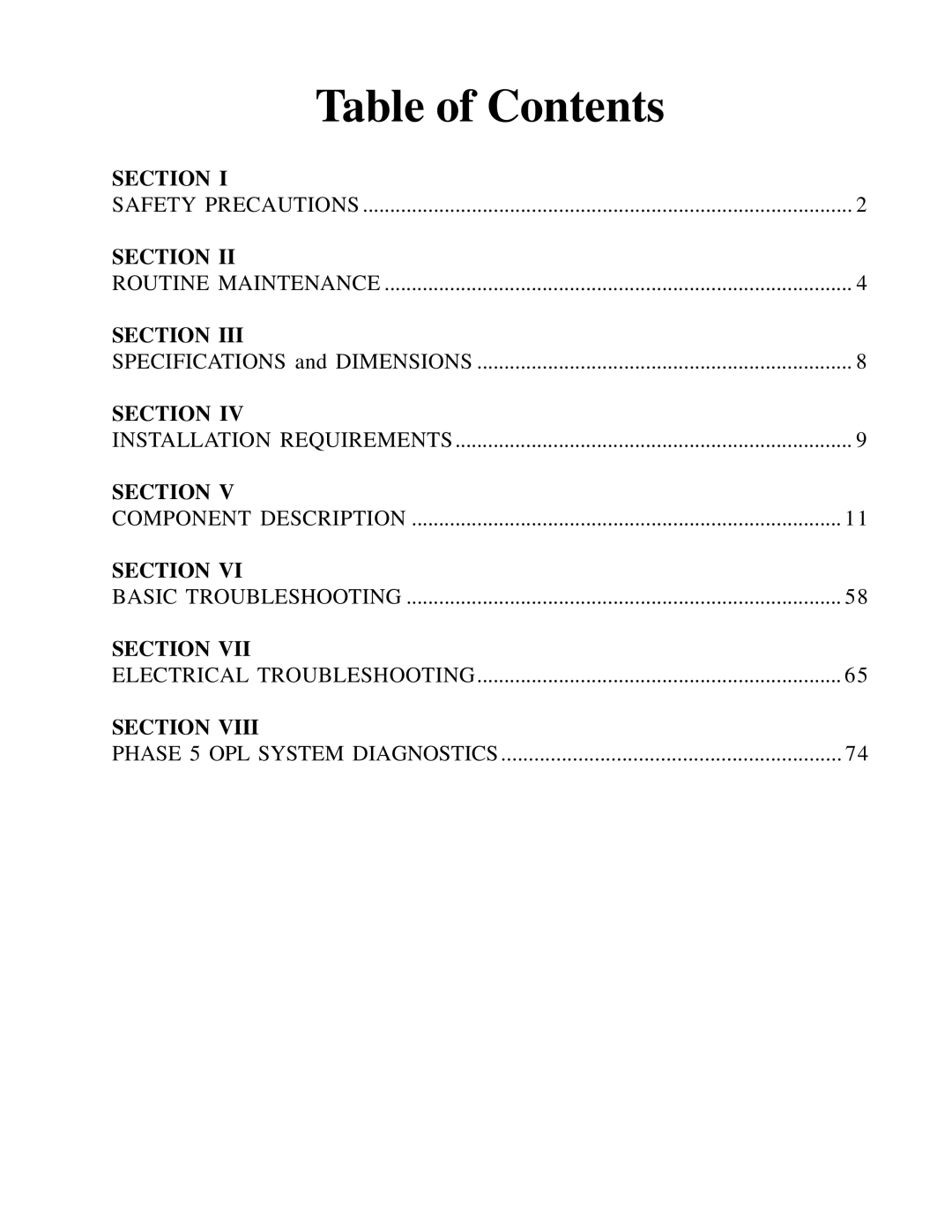 American Dryer Corp AD-200 service manual Table of Contents 