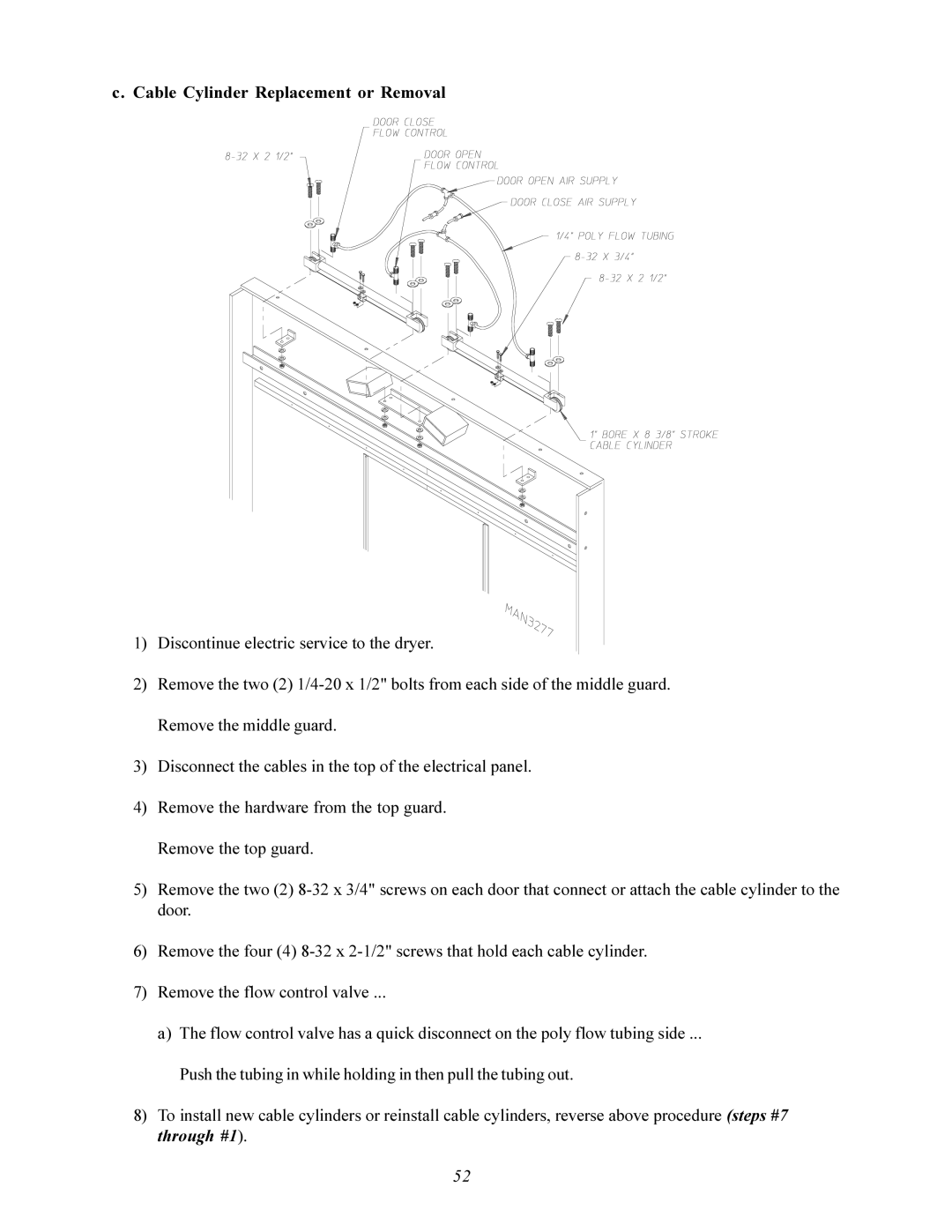 American Dryer Corp AD-200 service manual Cable Cylinder Replacement or Removal 