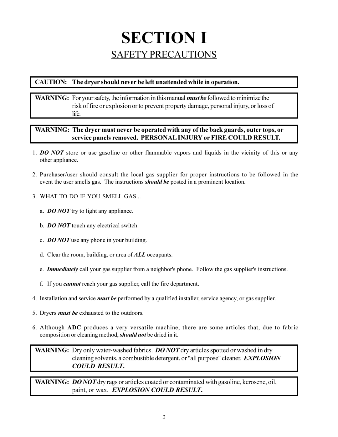 American Dryer Corp AD-200 service manual Section 