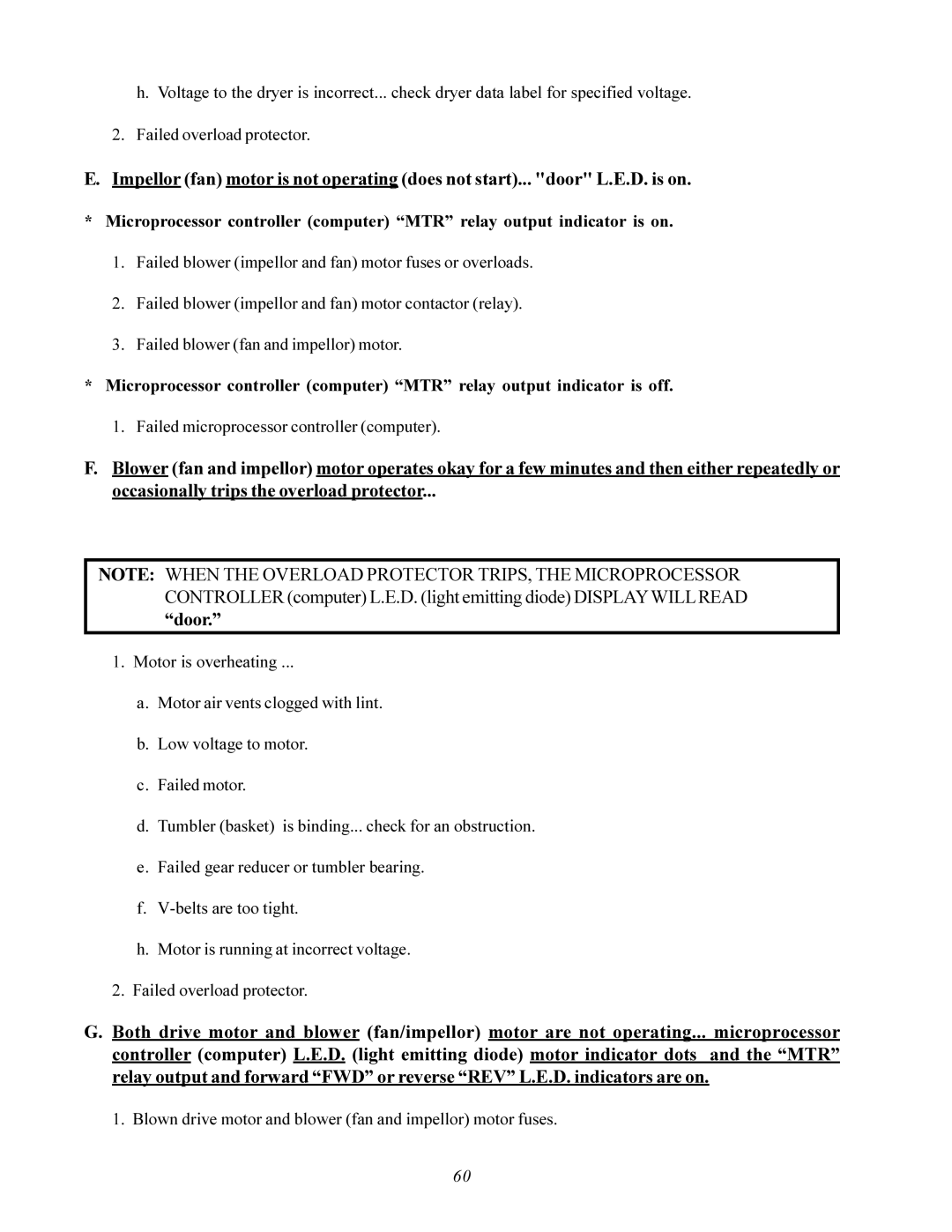 American Dryer Corp AD-200 service manual Blown drive motor and blower fan and impellor motor fuses 