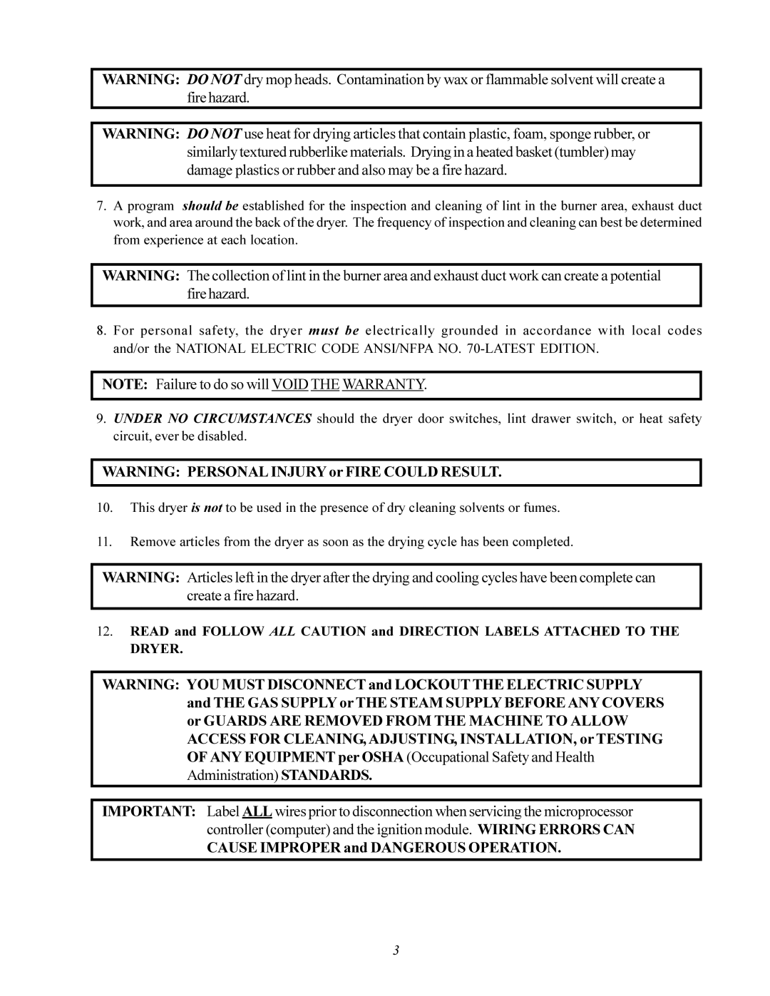 American Dryer Corp AD-200 service manual Cause Improper and Dangerous Operation 