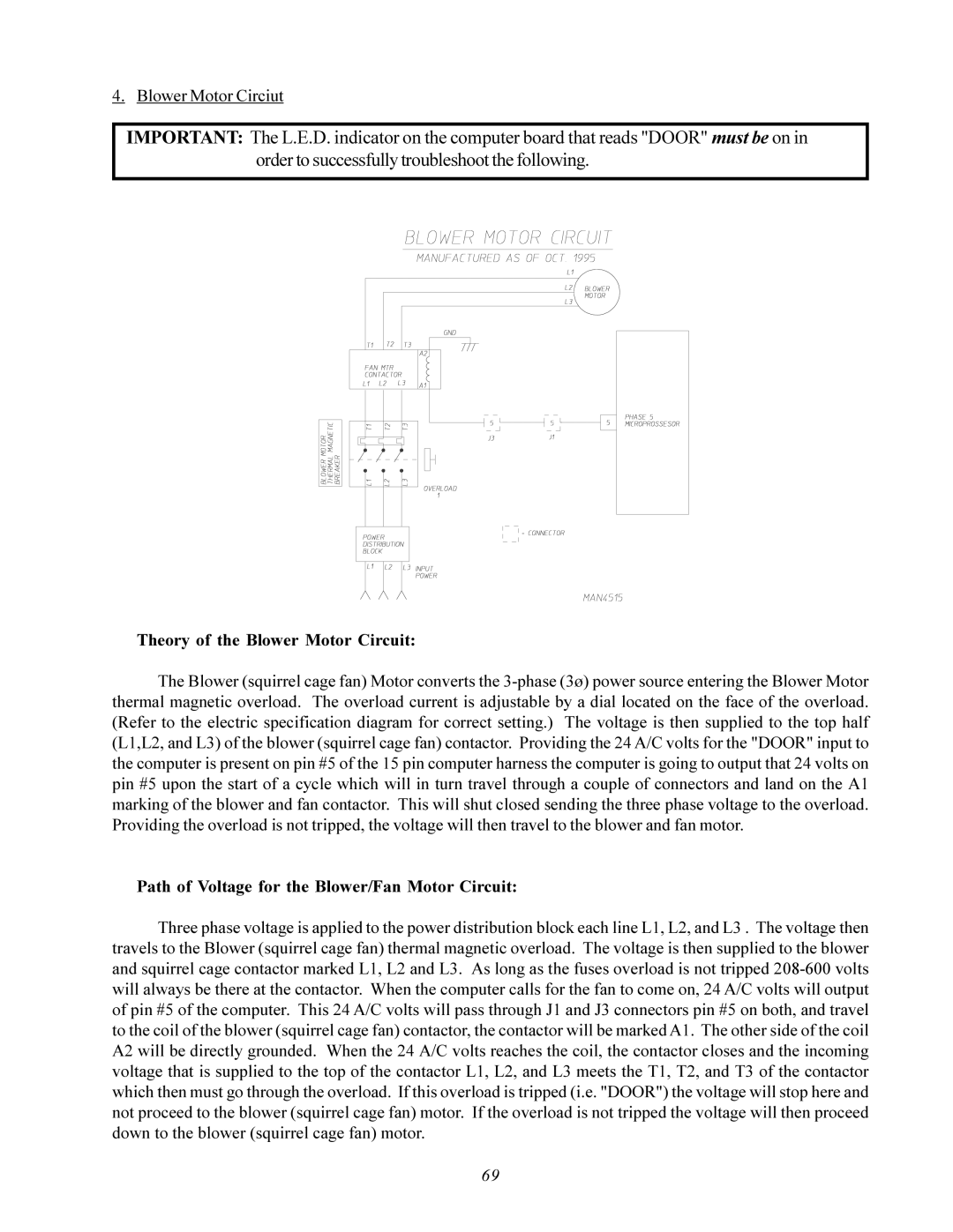 American Dryer Corp AD-200 service manual Blower Motor Circiut, Theory of the Blower Motor Circuit 