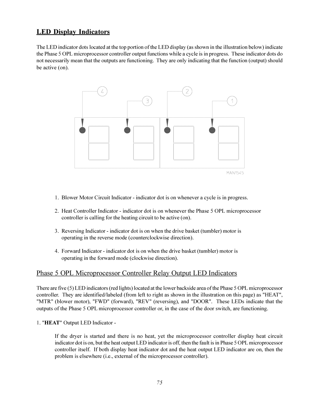 American Dryer Corp AD-200 service manual LED Display Indicators, Heat Output LED Indicator 