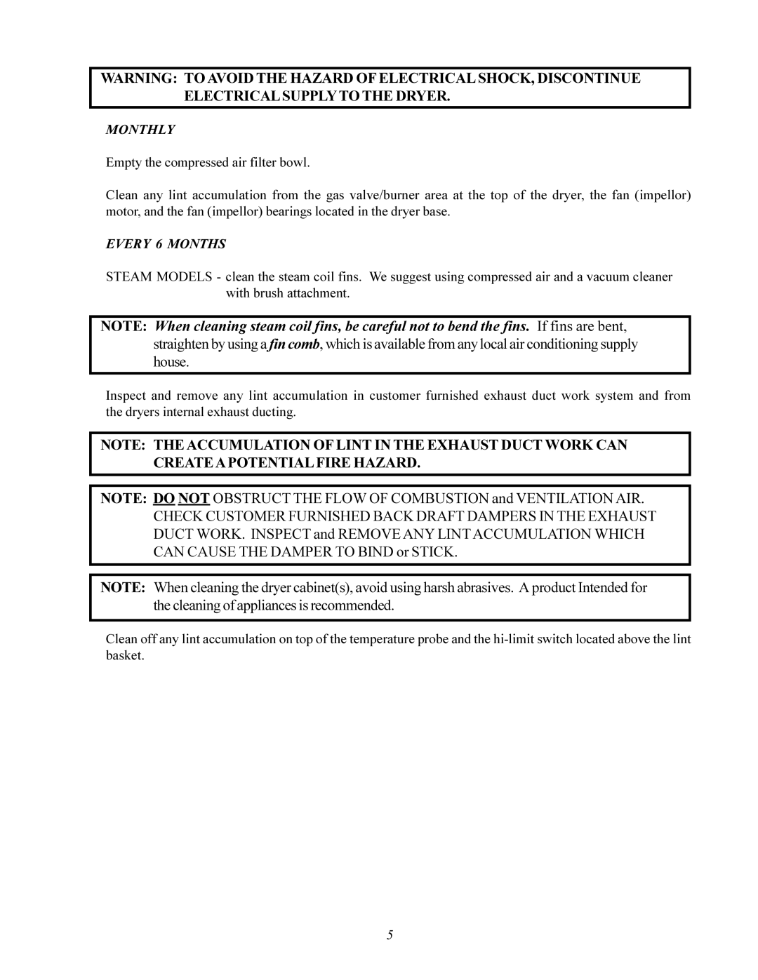 American Dryer Corp AD-200 service manual Monthly 