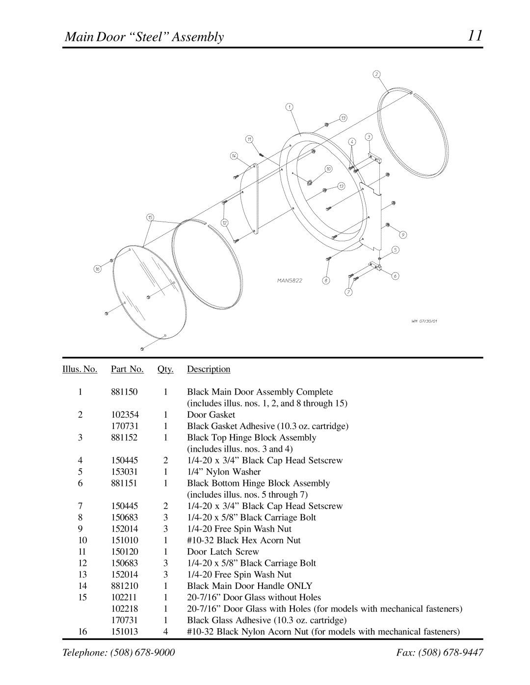 American Dryer Corp AD-236 manual Main Door Steel Assembly 