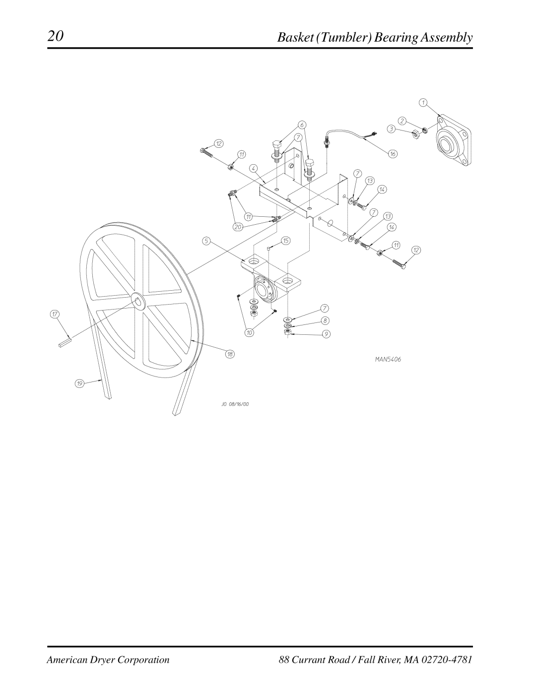 American Dryer Corp AD-236 manual Basket Tumbler Bearing Assembly 