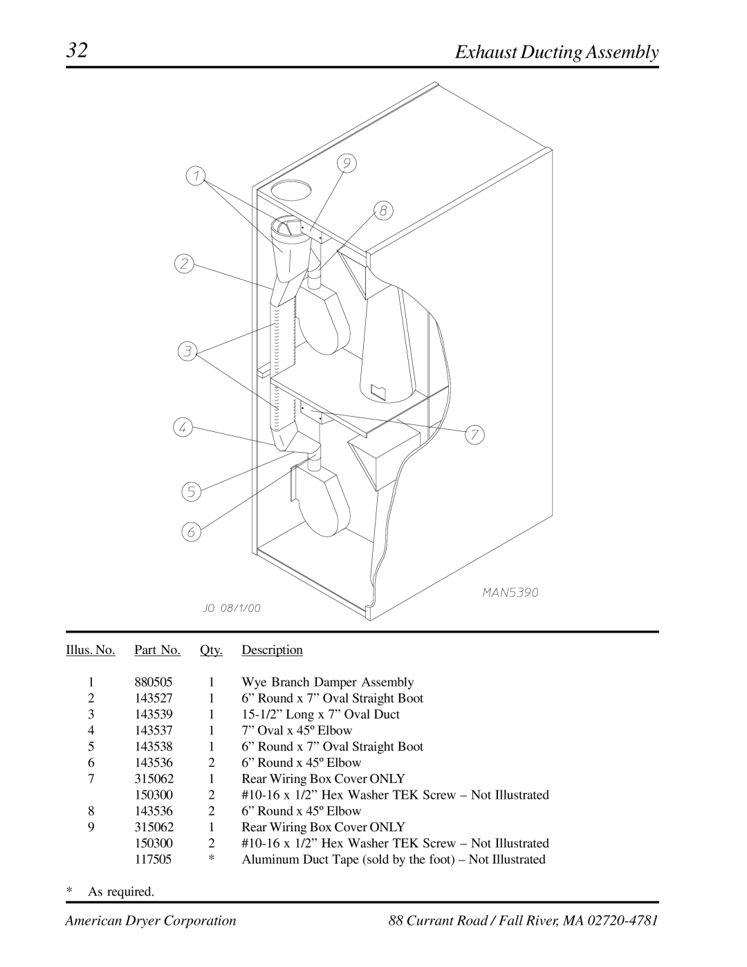 American Dryer Corp AD-236 manual Exhaust Ducting Assembly 