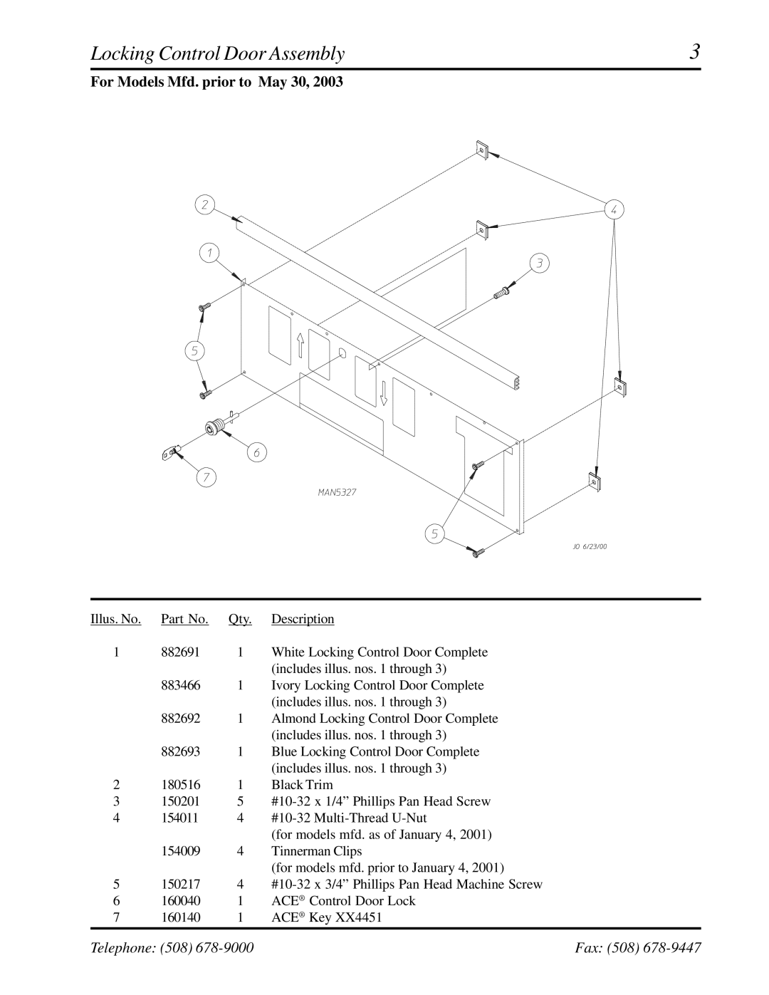 American Dryer Corp AD-236 manual Locking Control Door Assembly 