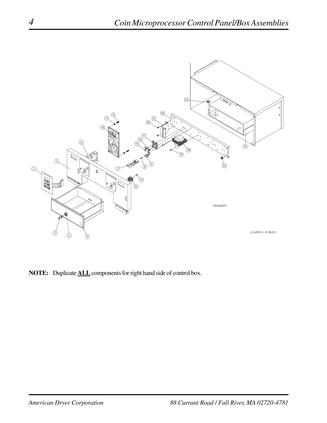 American Dryer Corp AD-236 manual Coin Microprocessor Control Panel/Box Assemblies 