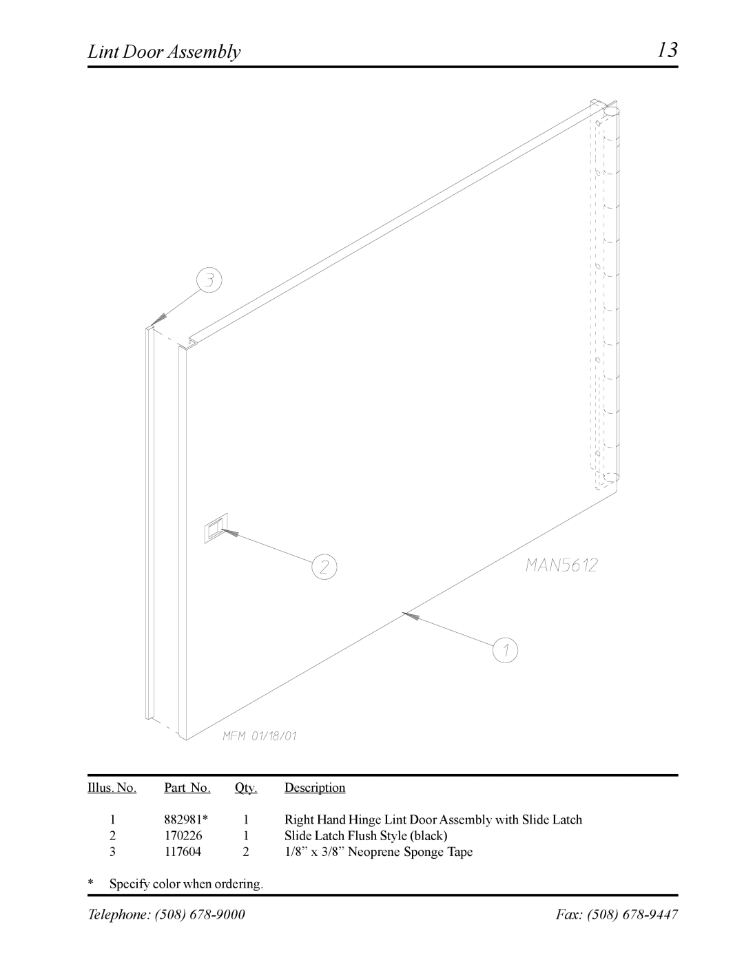 American Dryer Corp AD-24 II manual Lint Door Assembly 