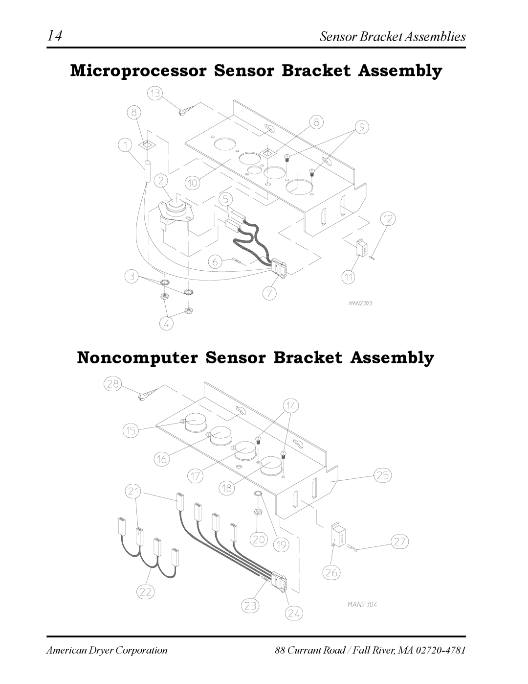 American Dryer Corp AD-24 II manual Sensor Bracket Assemblies 