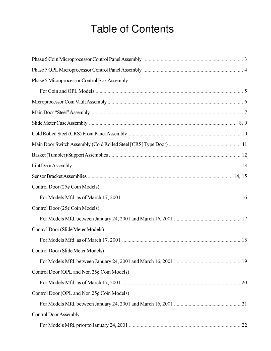 American Dryer Corp AD-24 II manual Table of Contents 