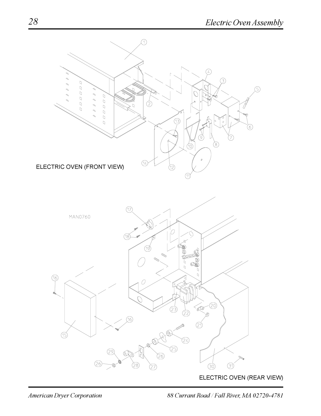 American Dryer Corp AD-24 II manual Electric Oven Assembly 