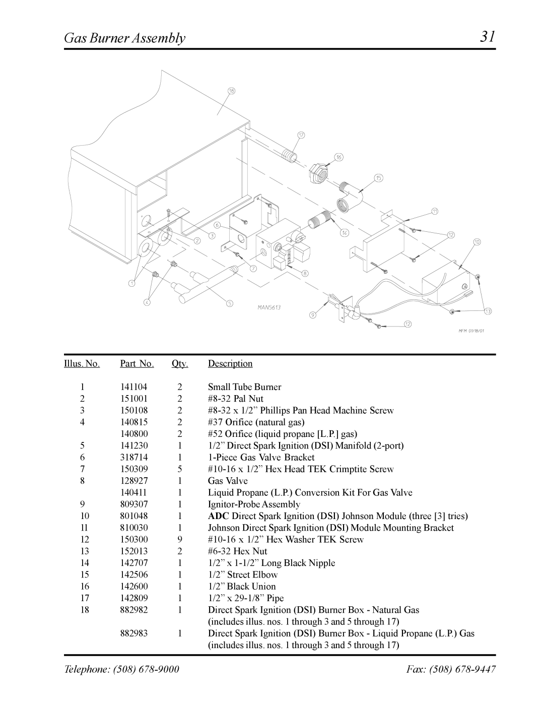 American Dryer Corp AD-24 II manual Gas Burner Assembly 