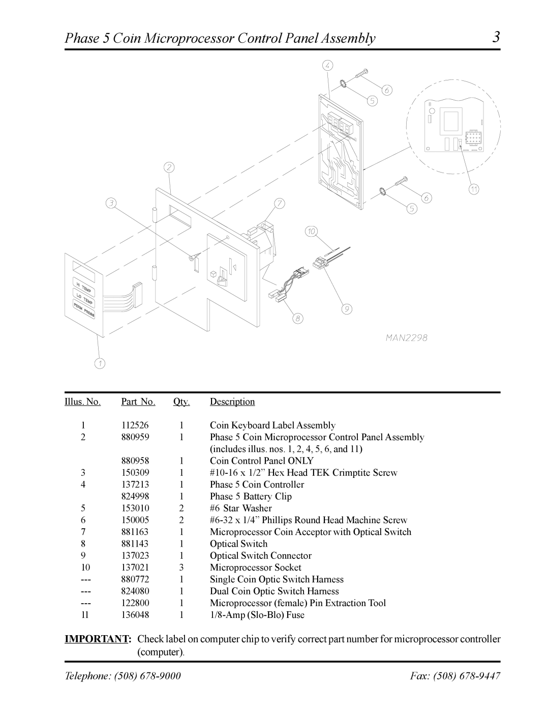 American Dryer Corp AD-24 II manual Phase 5 Coin Microprocessor Control Panel Assembly 