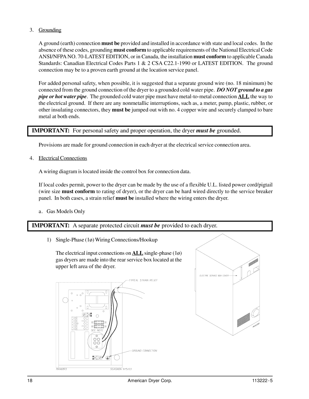 American Dryer Corp AD-24 Phase 7 installation manual American Dryer Corp 113222 