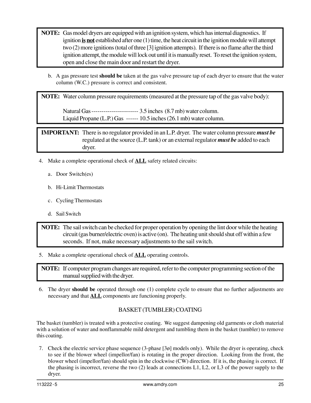 American Dryer Corp AD-24 Phase 7 installation manual Basket Tumbler Coating 