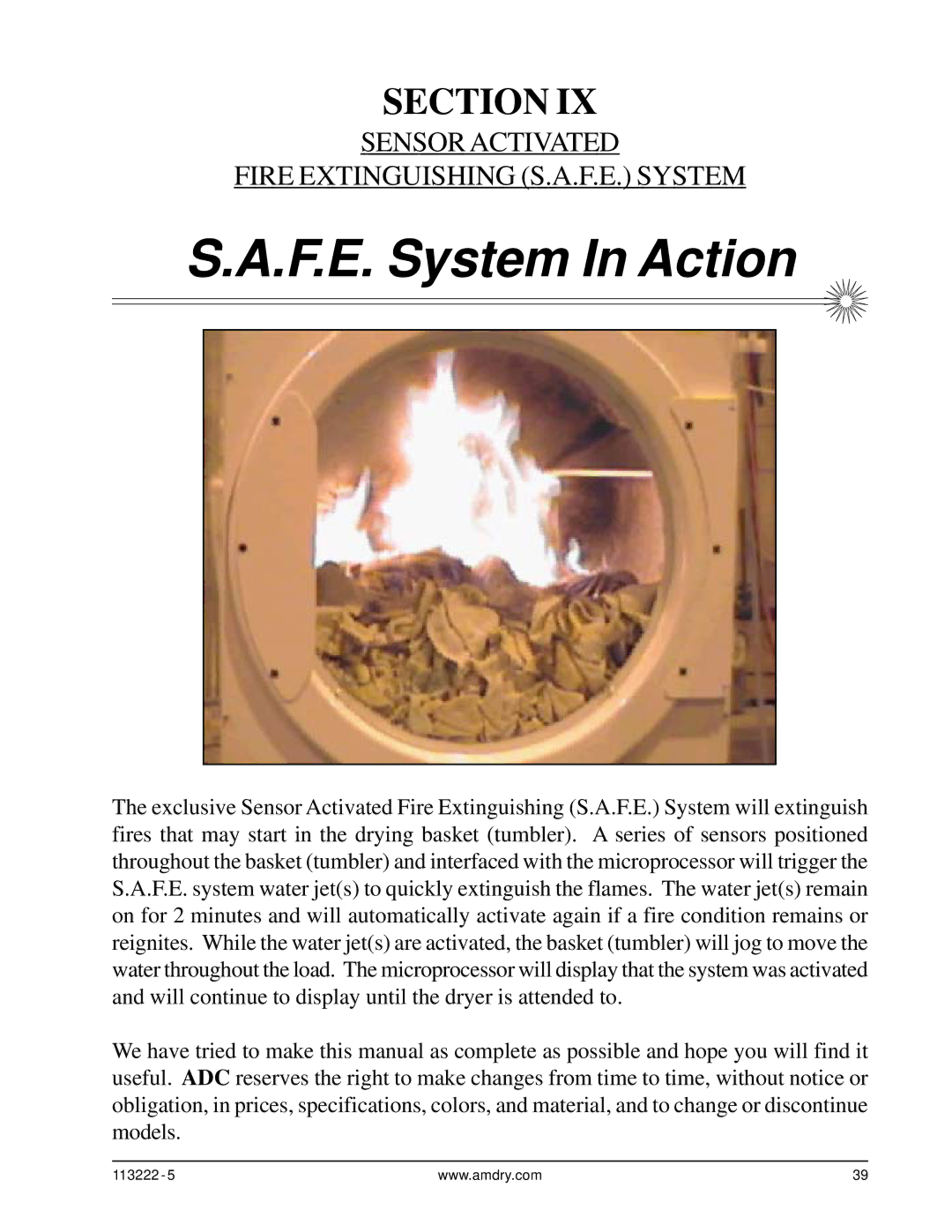 American Dryer Corp AD-24 Phase 7 F.E. System In Action, Sensor Activated Fire Extinguishing S.A.F.E. System 