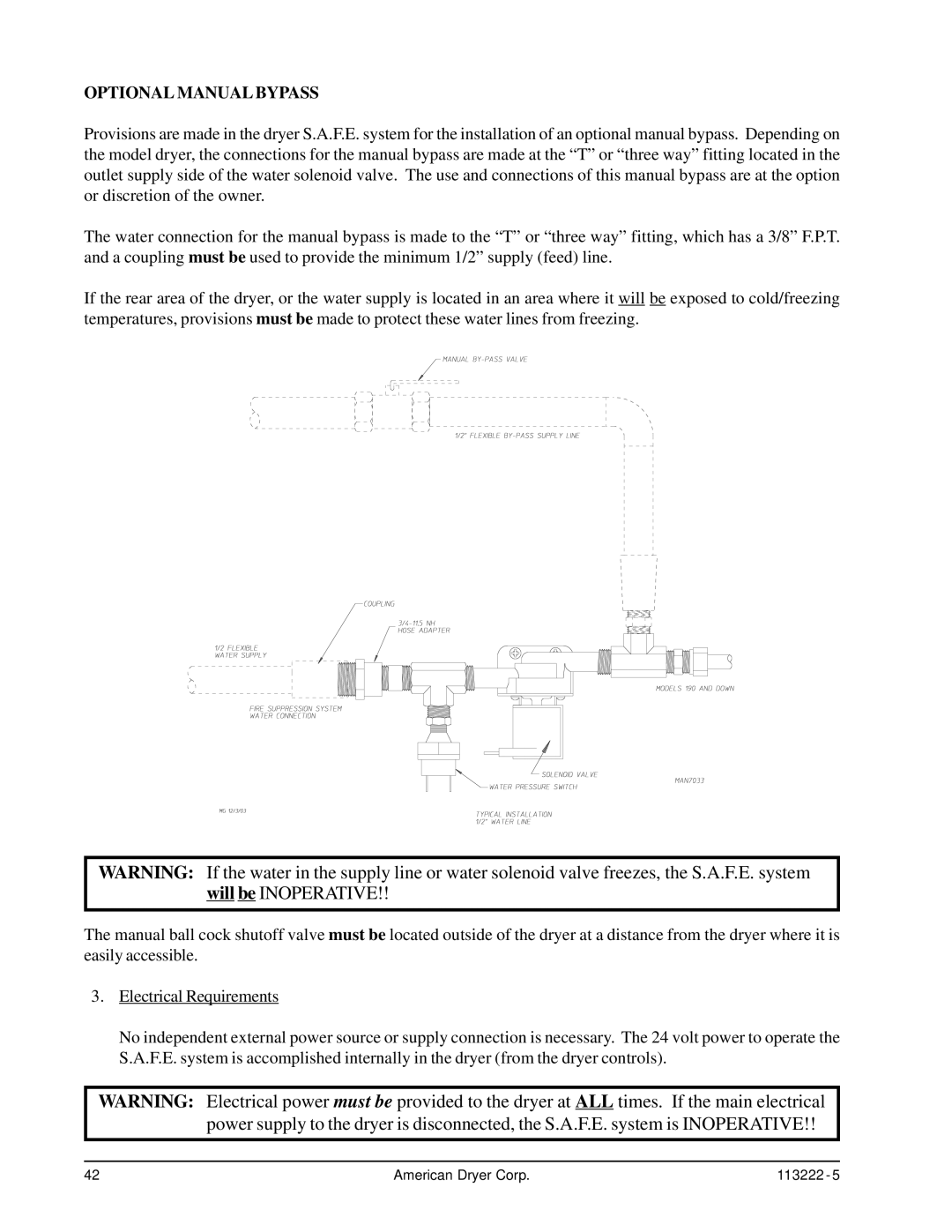 American Dryer Corp AD-24 Phase 7 installation manual Optional Manual Bypass 