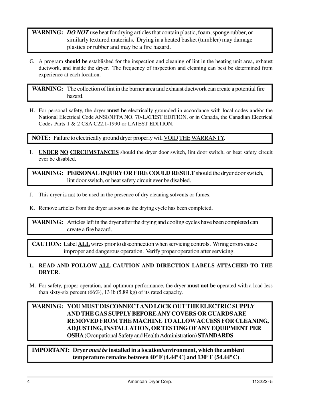 American Dryer Corp AD-24 Phase 7 installation manual American Dryer Corp 113222 