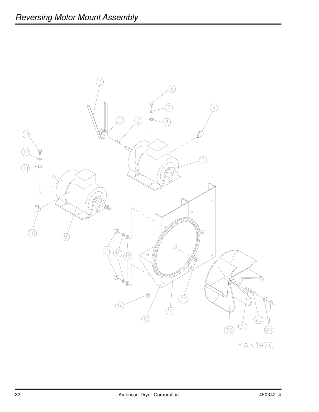 American Dryer Corp AD-25V manual Reversing Motor Mount Assembly 