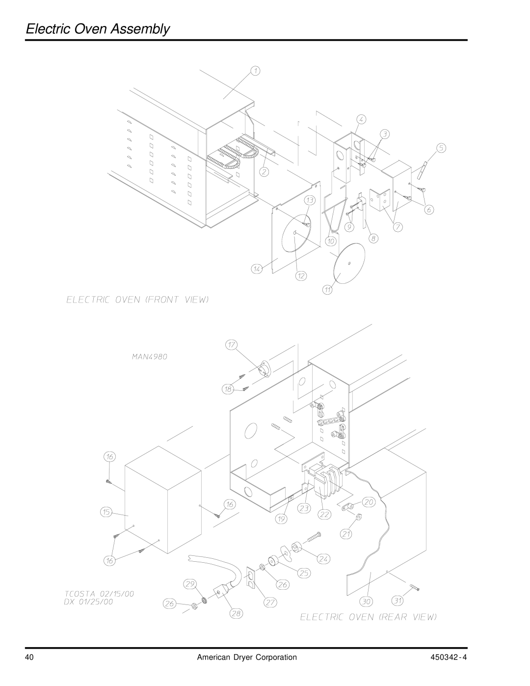 American Dryer Corp AD-25V manual Electric Oven Assembly 