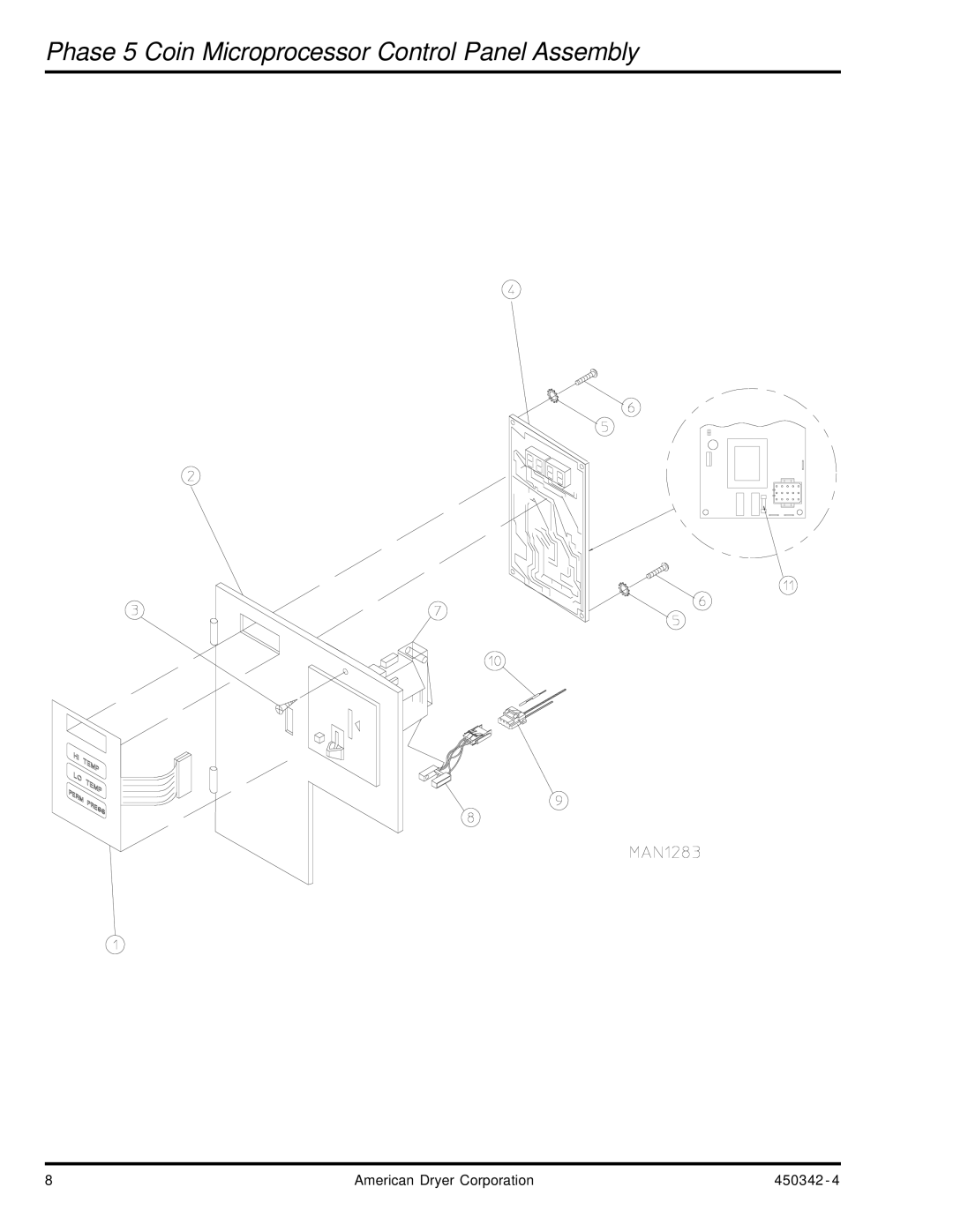 American Dryer Corp AD-25V manual Phase 5 Coin Microprocessor Control Panel Assembly 