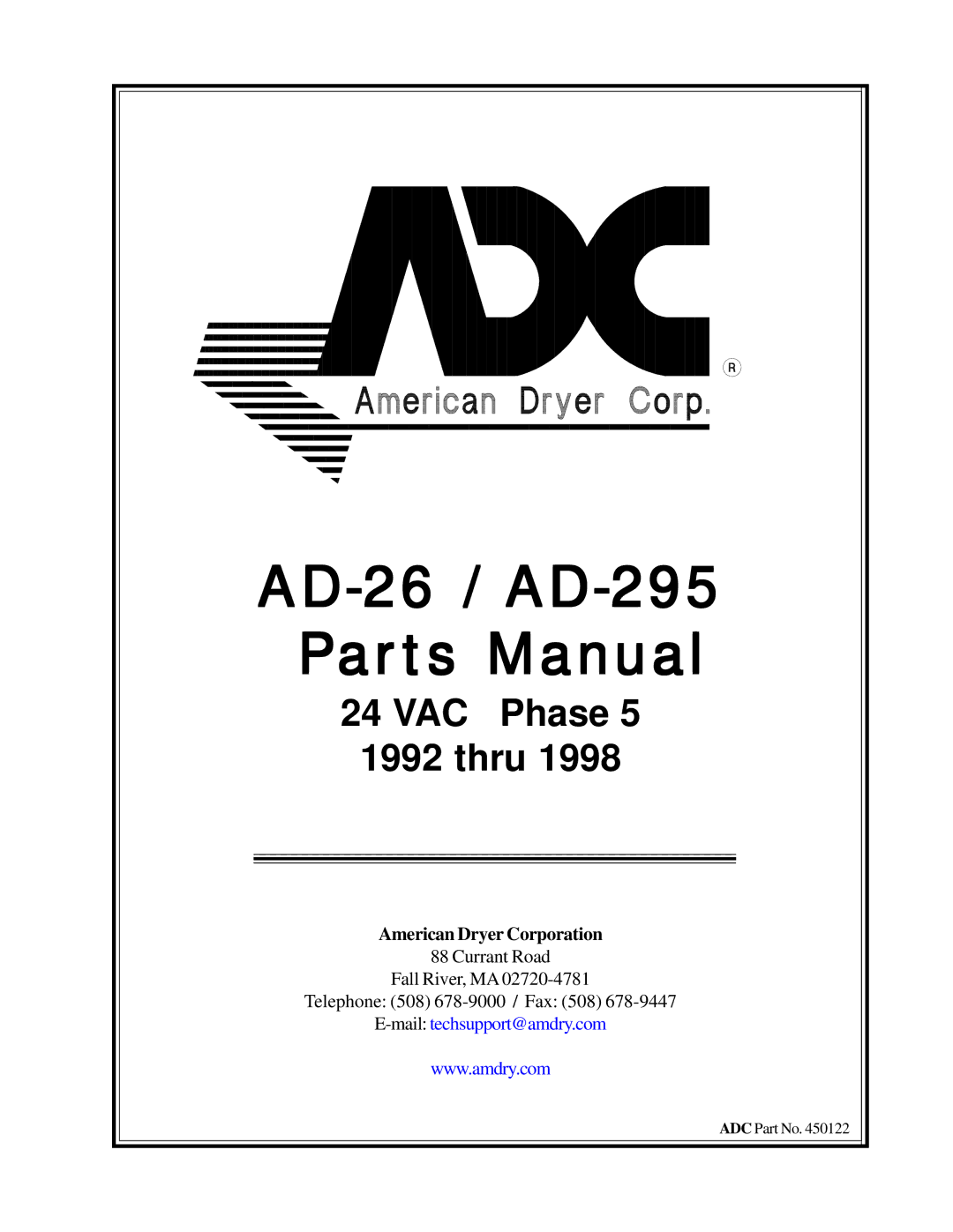 American Dryer Corp manual AD-26 / AD-295 Parts Manual, American Dryer Corporation 