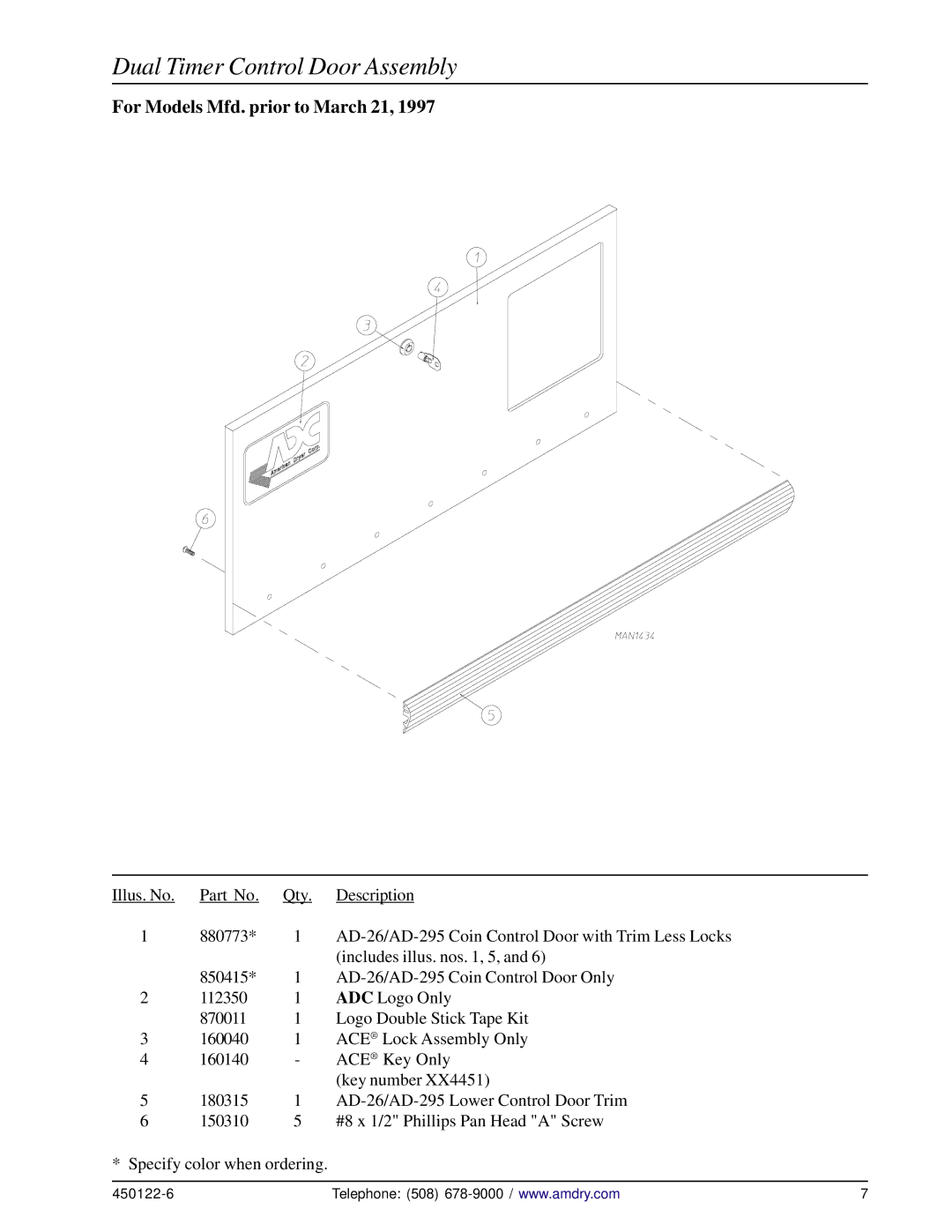 American Dryer Corp AD-295, AD-26 manual Dual Timer Control Door Assembly 