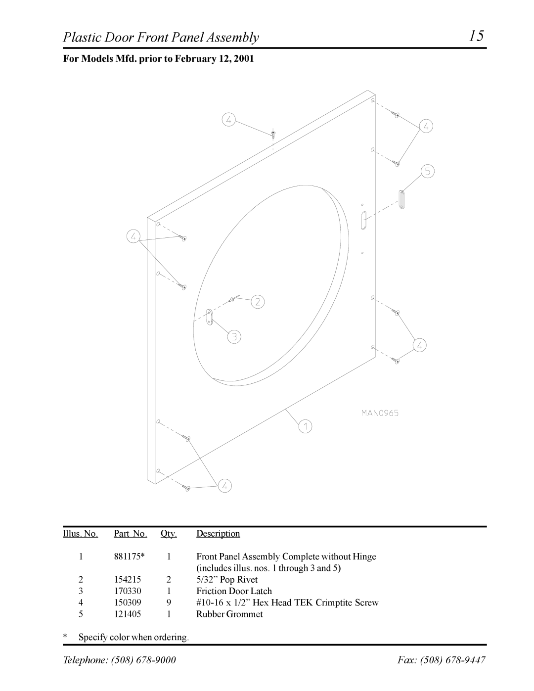 American Dryer Corp AD-27 manual Plastic Door Front Panel Assembly 