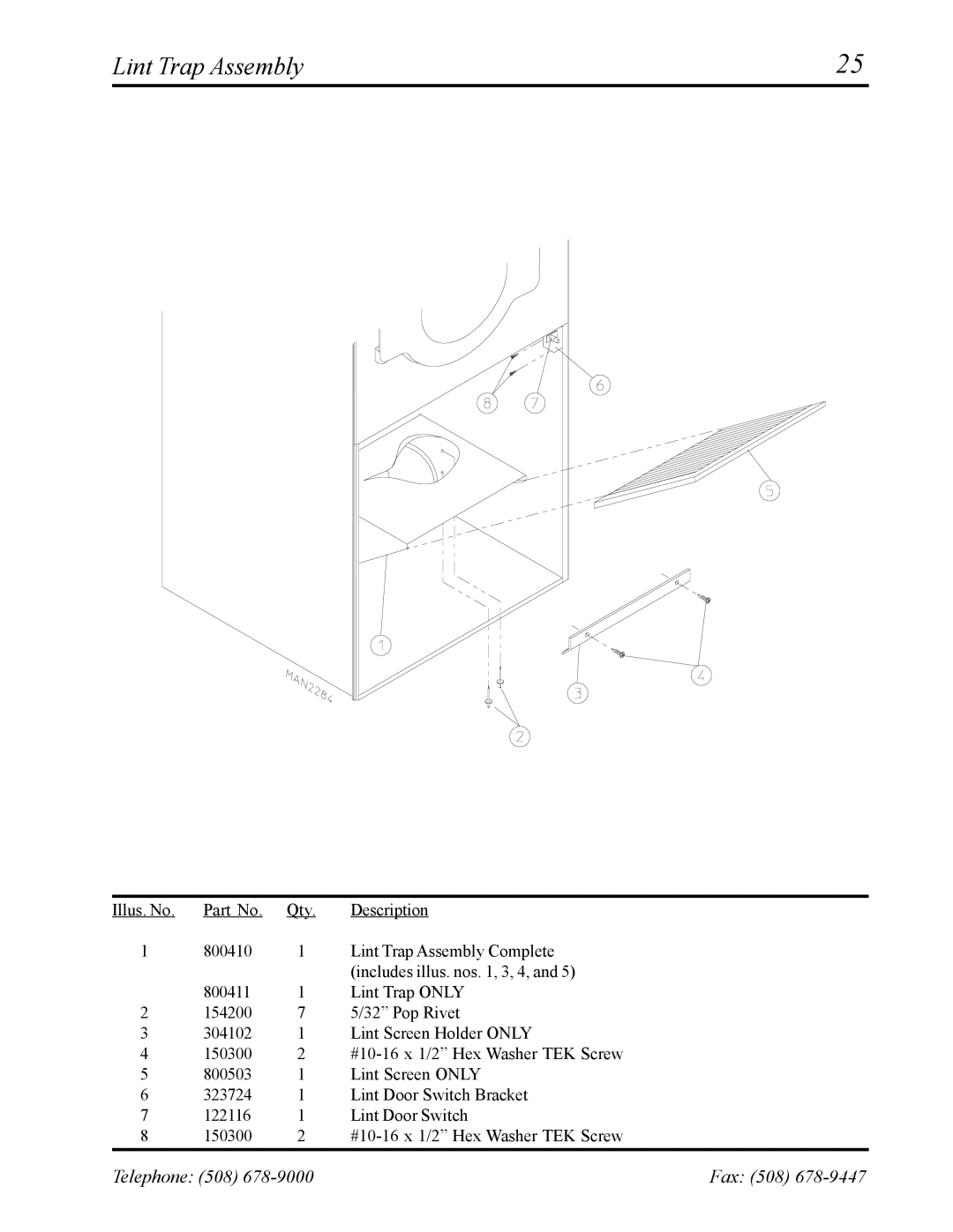 American Dryer Corp AD-27 manual Lint Trap Assembly 