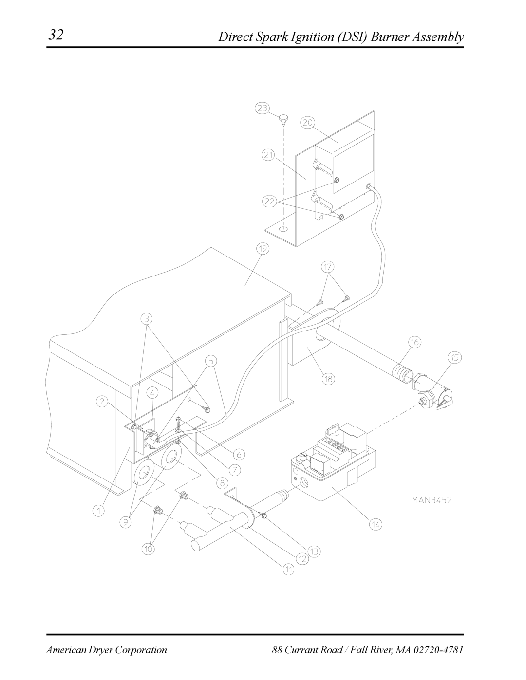 American Dryer Corp AD-27 manual Direct Spark Ignition DSI Burner Assembly 