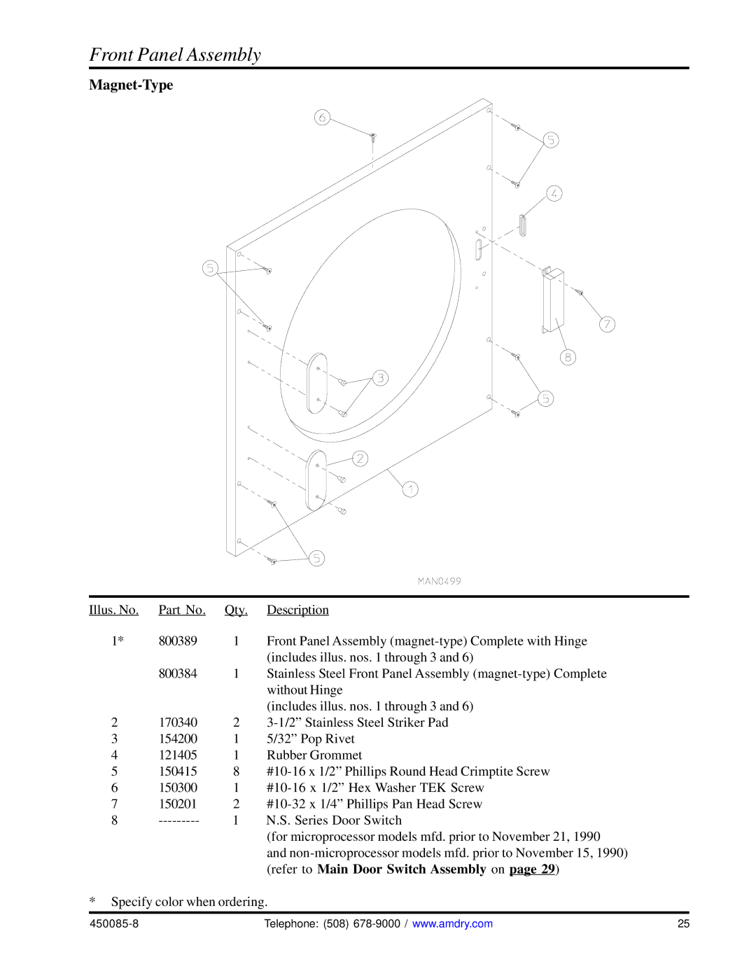 American Dryer Corp AD-285 manual Magnet-Type 