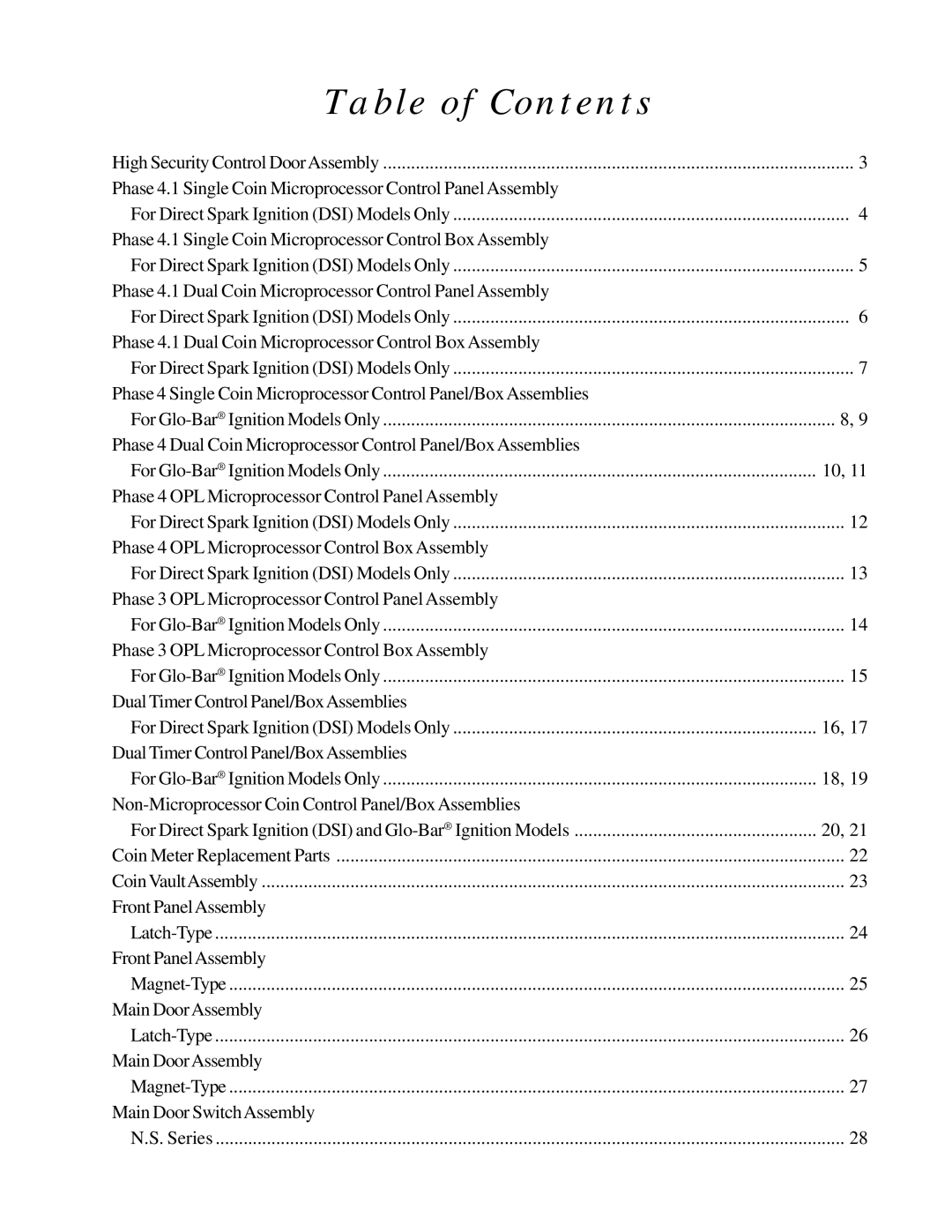 American Dryer Corp AD-285 manual Table of Contents 