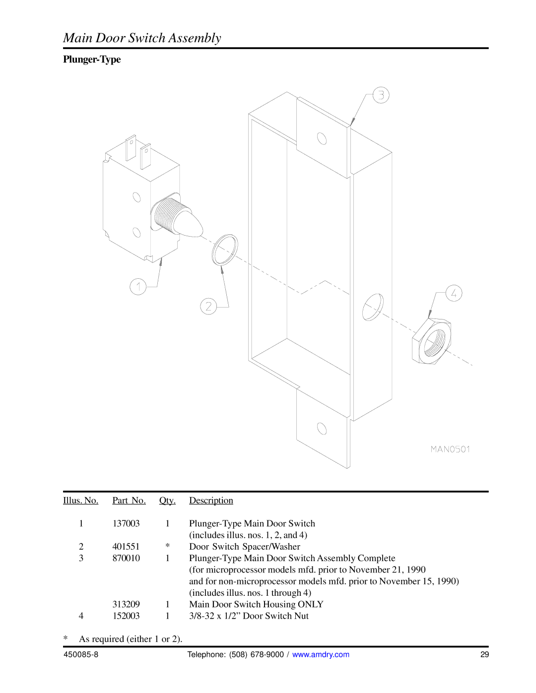 American Dryer Corp AD-285 manual Plunger-Type 