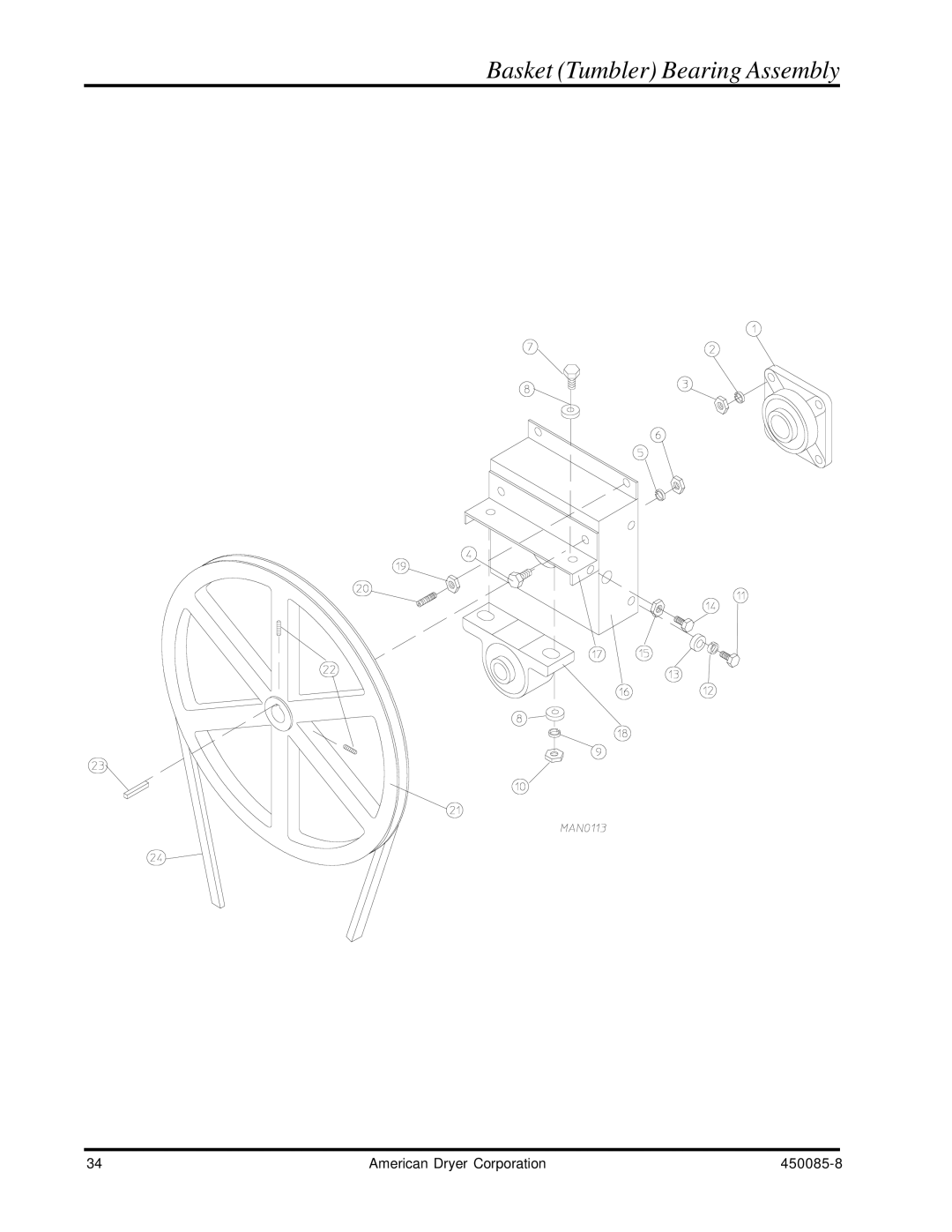 American Dryer Corp AD-285 manual Basket Tumbler Bearing Assembly 