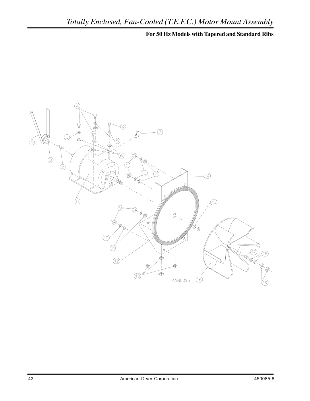 American Dryer Corp AD-285 manual For 50 Hz Models with Tapered and Standard Ribs 