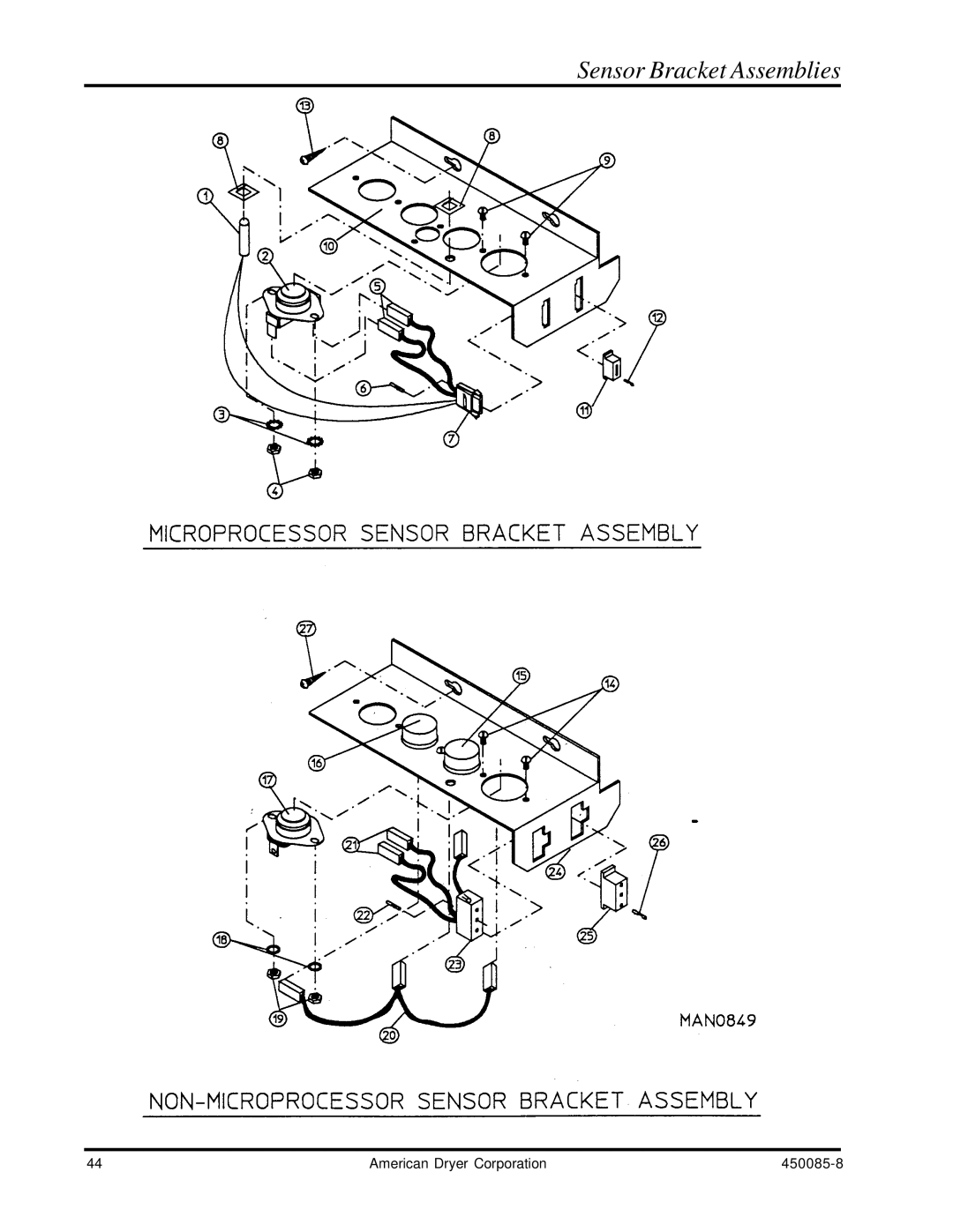 American Dryer Corp AD-285 manual Sensor Bracket Assemblies 