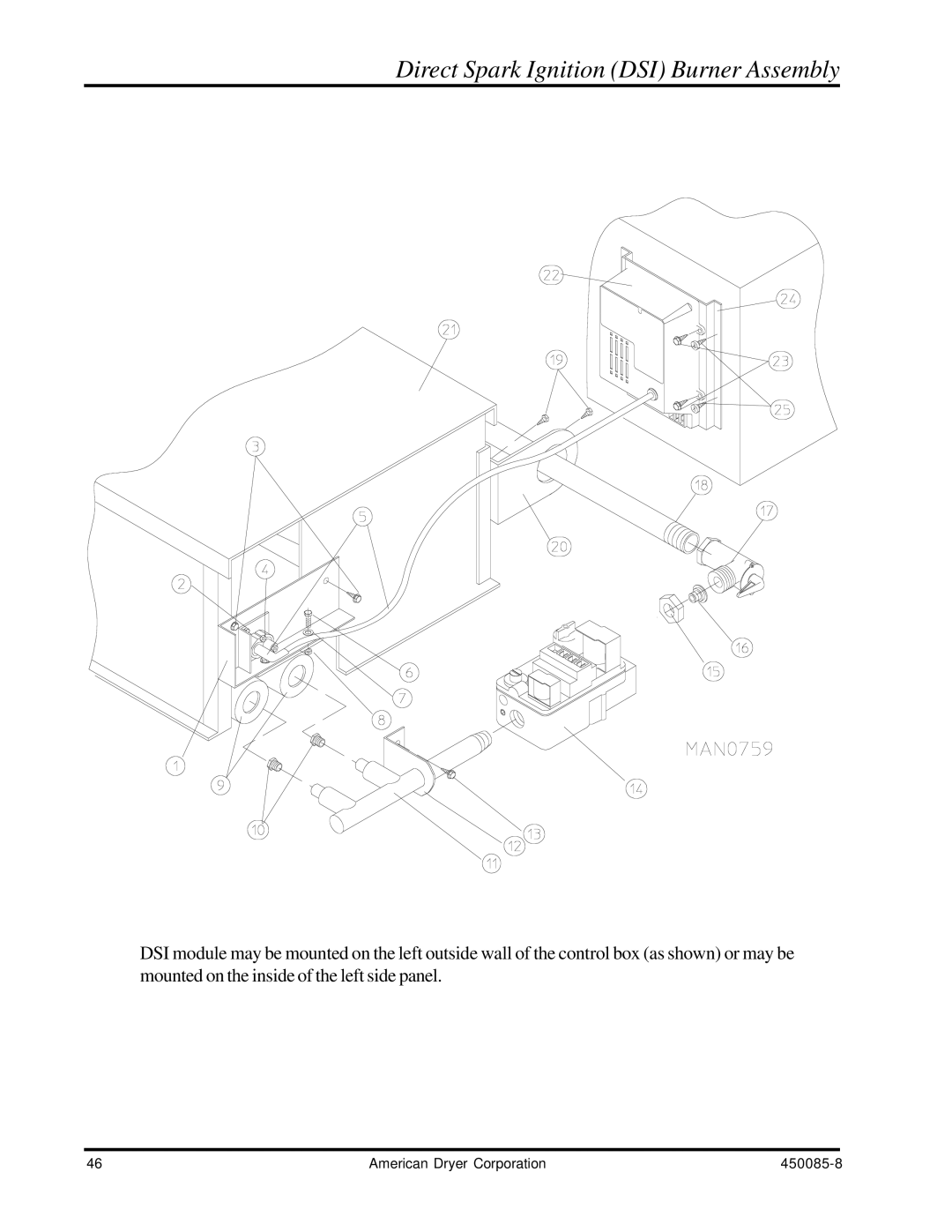 American Dryer Corp AD-285 manual Direct Spark Ignition DSI Burner Assembly 